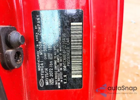 2015 Hyundai Veloster Turbo z USA, uszkodzony, nr VIN KMHTC6AE4FU216416